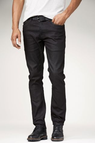 Raw Denim Coated Belted Jeans With Stretch